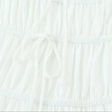 Daiiibabyyy  Holiday White Bow O neck Elastic Body Puff Sleeve Long Dress Women Slim Ruched Waist A-lined Swing Dresses Summer Robe Vestidos