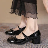 Daiiibabyyy  Ladies Shoes on Sale Mary Janes Women's High Heels Round Toe Bow Tie Dress Pumps Women Buckle Strap Crystal Med Heel Shoes