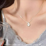 Daiiibabyyy  Korean Silver Color Oval Aquamarine Pendant Necklace Ladies Girls Luxury Snake Chain Necklace Fashion Jewelry Accessories