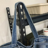 Daiiibabyyy  Casual Handbag Large Capacity Denim Tote Bag Fashion Everything High Appearance Level Shoulder Bag Commuter Underarm Bag
