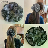 Daiiibabyyy  Maillard Plaid Lace Hair Scrunchies For Womens Girls Ponytail Holder Hair Ties Elastic Hair Rope Hair Accessories