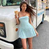 Daiiibabyyy  Summer French Polka Dot Stripe Dress Women's Bareback High Waist Slimming Mini Dress Y2K Spicy Girl Party Street Top