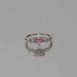Daiiibabyyy  Y2K Pink Zircon Stars Heart Open Rings for Women Couples Trendy Sweet Irregular Adjustable Finger Ring Wedding Party Jewelry