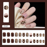 Daiiibabyyy New 24Pcs/Set Leopard Lattice Pattern Design False Nail French  Full Cover Fake Nails with Glue Manicure Nail Art Tools