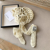 Daiiibabyyy  Korean Handwoven Flower Hollow Pullover Hat Women's Summer Niche Fashion Solid Color Neck Protection Integrated Skull Beanie Cap
