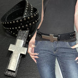 Daiiibabyyy  Unisex Punk Rock Studded Belt Gothic Metal Cross Rivet Waist Belts Vintage Hip Hop Style Belt for Women Men Fashion Waist Band