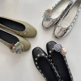 Daiiibabyyy  New Women Shoes Exquisite Rivet Flower Casual Shoes for Woman Fashion Square Head Ballet Flats Shoe Designer Shoes Zapatos Mujer
