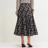Daiiibabyyy  Women Long Skirt Plaid Midi Waist Cinched Skirts Vintage High Waist Pleated Skirt Black And White Wide Flared Skirt Women's
