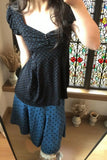 Daiiibabyyy  Vintage Set Gentle Sweet Black Polka Dot Short Sleeved Waist Cinching Top Slimming Half Skirt Two-piece Set