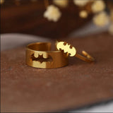 Daiiibabyyy  New Arrival Trendy Stainless Steel Bat Couple Rings for Women Men Punk Opening Hip Hop Rock Finger Jewelry Set Gift Colorfast