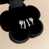Daiiibabyyy  Sweet Temperament Tulip Rhinestone Pearl Double Layer Stud Earrings Ins Personalized Fashion Jewelry for Girls and Women