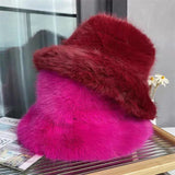 Daiiibabyyy  New Big Fluffy Faux Fur Bucket Hats for Women Luxury Plush Fisherman's Hat Winter Warm Fashion Colorful and Gorgeous Party Hat