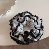 DAIIIBABYYY  -  Korean version light gray soft offset printing love bow fabric large intestine hair band ponytail disc hair ball head hair rope
