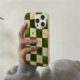 Daiiibabyyy  Crystal transparent white light IND grid splicing illustration phone case for iPhone 11 12 13 14 15 16 17 Pro Max