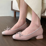 DAIIIBABYYY  -  French Square Toe Bow Flats Shoes 2024 New Autumn Shallow Fairy All-match Gentle Office Dress Low Heels Pumps Female Ballerina