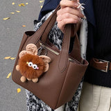 Daiiibabyyy  Stylish Handbag, Unique Bucket Classic Shopping Tote Bag, Soft PU Litchi Pattern Basket Women Shoulder Bag with Cute Pendants