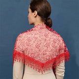 Daiiibabyyy  Simple Floral Printed Lace Triangle Scarf Embroidered Ethnic Style Lace Head Scarf for Women Lightweight Scarf Accessories