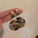 Daiiibabyyy  Green Zircon Shell Drop Earrings for Women Mom Retro Emerald Exaggerated Round Birthday Party Luxury Aesthetics Jewelry Gifts