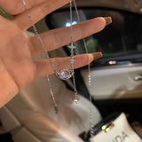 Daiiibabyyy  Fashion Gradient Crystal Planet Necklace Star River Zircon Women Girl Exquisite Shiny Cross Star Clavicle Chain Party Jewelry