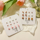 DAIIIBABYYY  -  Hot Selling Cute Flower Heart Cartoon Animal Stud Earrings Set for Women Korean Fashion Sweet Pink Peach Earring Jewelry
