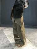 Daiiibabyyy  Green Fake Two-Piece Cargo Jeans Women Wide Leg High Waist Denim Trousers American Vintage Oversized Pants Streetwear