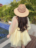 DAIIIBABYYY  -  Little Fresh Short Skirt Super Fairy Princess Skirt Summer Retro Square Neck Bubble Sleeves Light Yellow Fluffy Skirt