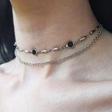 Daiiibabyyy  Gothic Personality Geometric Circular Black Crystal Spliced Double Layer Necklace for Women Men Punk Alternative Witch Jewelry