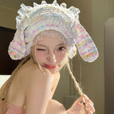 DAIIIBABYY  -  Y2K Colorful Dot Knitted Rabbit Ears Bow Strap Hair Scarf for Women Summer Outing Versatile Babes Sweet Lace Headscarf