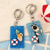 Daiiibabyyy  Fashion Acrylic Pool Floating Board Keychain Alloy Blue Yellow Swimming Figure Pendant Creative Decorative Bag Charm Summer
