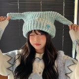 Daiiibabyyy  Y2k Sweet Plush Cat Ear Knitted Hat For Women Autumn Winter Cute Girls Warmth Ear Protectors Beanies Cap Versatile Streetwear