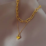 Daiiibabyyy Fashion Double Layer Heart Pendant Necklace for Women Korean Romantic Design Stainless Steel Neckalce Jewelry Gift