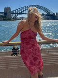 Daiiibabyyy  Sexy Floral Print Slim Halter Dress Women Chic Sleeveless Off-shoulder Backless Bodycon Dresses New Vacation Street Gowns
