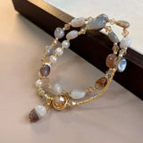 Daiiibabyyy  2pcs Set Luxury Natural Stone Pearl Beaded Bracelet for Women Bohemia Charm Crystal Pendant Holiday Jewelry Beach Accessory Gift
