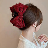 Daiiibabyyy Elegant Solid Colour Big Bow Hair Clips Woman Ponytail Claw Clip Sparkling Clips Hairpin Girls Headdress Hair Accessories Gifts