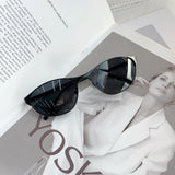 Daiiibabyyy  American Retro Cat Eye Blue Sunglasses for Women Y2k Fashion Spicy Girl Concave Style Street Photography UV Resistant Sunglasses