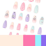 Daiiibabyyy  24pcs Y2k Almond Fake Nails Colorful Stripes French Style False Nail Metal Star Pearl Decor Press On Nails Spicy Girl Manicure