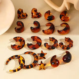 DAIIIBABYYY  -  Vintage Brown Acrylic Hoop Earrings for Women 2024 New C-Shaped Leopard Print Personality Earrings Aesthetic Jewelry Accessories