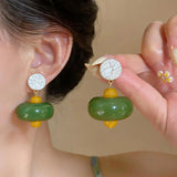 Daiiibabyyy  New Chinese Style Green Resin Dangle Earrings for Women White Cracked Round Drop Earrings Trendy Vacation Luxury Jewelry K