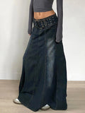 DAIIIBABYYY  -  Basic A-Line Denim Skirts With Belt Casual Slim Pockets High Waist Maxi Skirts Women 2025 Spring Autumn Streetwear Lady