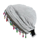 Versatile Elastic Colorful Beaded Headscarf Hijab Ethnic Style Pre-tie Head Wraps Hip-hop Dome Jacquard Pullover Cap Gifts