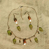 Daiiibabyyy  Glass Leaf Mushroom Bead Necklace Retro Rustic Forest Style Earring Multiple Splicing Design Collarbone Chain Y2K Jewlery Set
