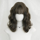 Daiiibabyyy  Short Curly Wig for Women, Summer New Product, Misty Cool Brown Synthetic Fiber, Realistic Full Wig with Bangs, High-Temperature Silk Curly Synthetic Wig