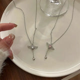 DAIIIBABYYY  -  Crystal Angel Wings Heart Pendant Necklaces Ladies Girl Simple Y2K Pink White Zircon Love Elegant Necklace Women Jewelry