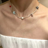 Daiiibabyyy  Cute DIY Starfish Pearl Resin Drop Beads Clavicle Chain For Women Girls Summer Vacation Necklace Jewelry