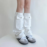 Daiiibabyyy Punk Denim Fabric Leg Warmers Vintage Harajuku Leg Covers with Pocket Gothic Leg Socks Y2K Warm Leg Harajuku Boot Cuffs Sock