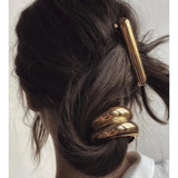 DAIIIBABYYY  -  Retro Long Golden Metal Smooth Hammered Hairpin Minimalist Senior Hair Loop Accessories Ponytail Hair Pin Headwear Charm Jewelry