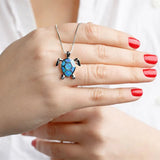 Daiiibabyyy 100% 925 Silver Blue Fire Opal Sea Turtle Pendants Necklaces for Women Girl Animal Ocean Beach Jewelry Dropship