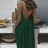 Daiiibabyyy  New Women Strapless Backless Loose Loungewear Dress Skin Friendly Comfortable Home Spaghetti Strap Solid Color Plus Size Dress