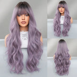 Daiiibabyyy  Fashionable Grey Purple Gradient Dyed Long Curly Synthetic Wig High Quality Ladies Wig