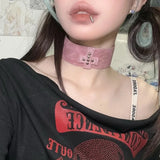 Daiiibabyyy  Y2K Pink Jewelry Leather Cross Choker Harajuku Kawaii Accessories Geometric Necklace Grunge Rock Necklaces Charm Punk